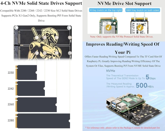 Alt view image 5 of 7 - PCIe to 4 Channel M.2 Adapter Board, Compatible with Raspberry Pi 5, for NVMe Pr