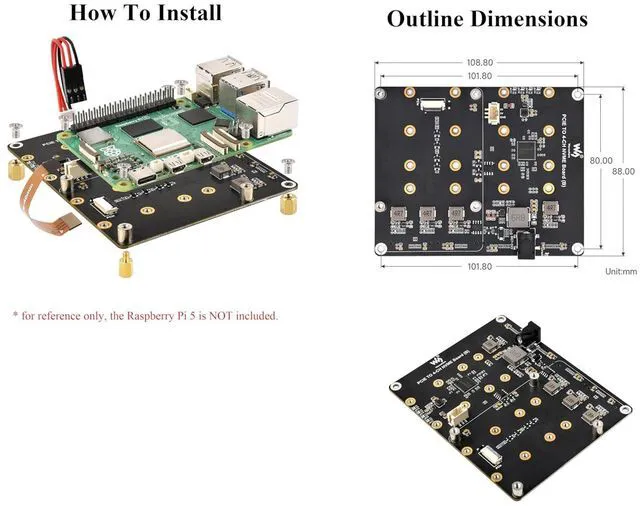 Alt view image 7 of 7 - PCIe to 4 Channel M.2 Adapter Board, Compatible with Raspberry Pi 5, for NVMe Pr