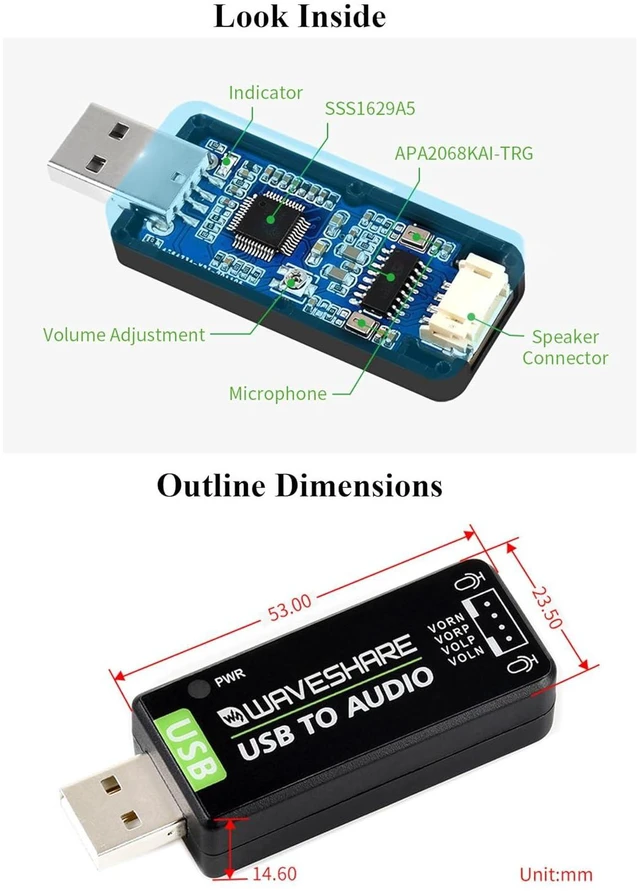 Alt view image 6 of 7 - USB to Audio Module USB Sound Card, External Audio Converter Compatible with Ras