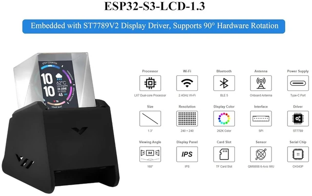 Alt view image 3 of 7 - ESP32-S3 with1.3inch Display Development Board, Onboard 1.3inch IPS LCD 262K Col