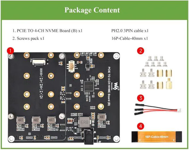 Alt view image 2 of 7 - PCIe to 4 Channel M.2 Adapter Board, Compatible with Raspberry Pi 5, for NVMe Pr