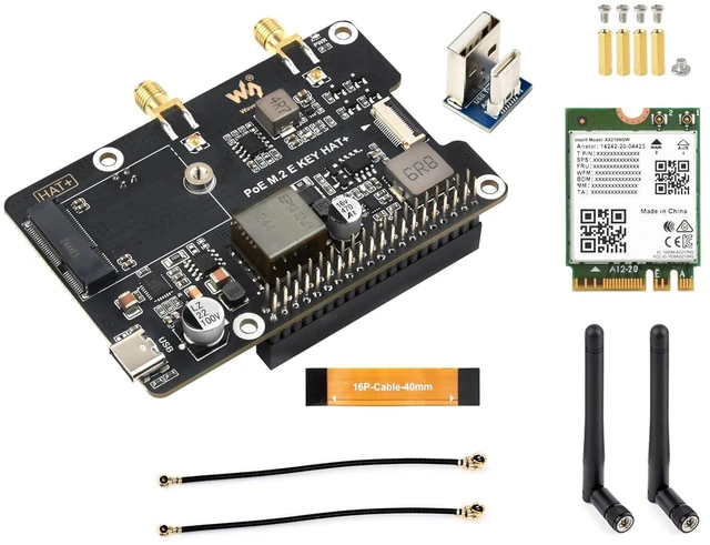 Main image of Pi5 PCIe to M.2 E Key Adapter with PoE Function Compatible with Raspberry Pi 5,