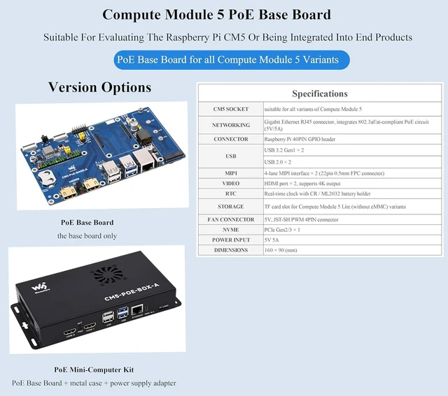Alt view image 2 of 7 - Compute Module 5 IO Board with PoE Feature for Compute Module 5 Lite/eMMC, Suppo