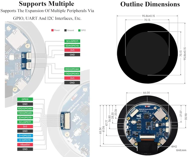 Alt view image 6 of 7 - ESP32-S3 2.8inch Capacitive Touch Round Display Development Board, 480×480 Resol