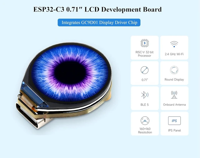 Alt view image 2 of 7 - ESP32-C3 0.71inch Round Display Development Board, 160×160 Resolution, GC9D01Dri