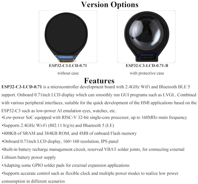 Alt view image 3 of 7 - ESP32-C3 0.71inch Round Display Development Board, 160×160 Resolution, GC9D01Dri