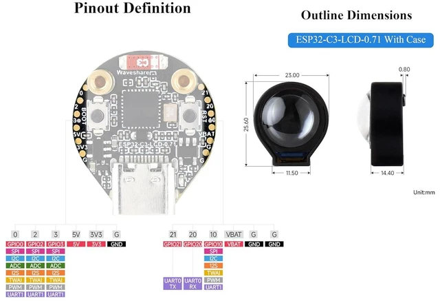 Alt view image 7 of 7 - ESP32-C3 0.71inch Round Display Development Board, 160×160 Resolution, GC9D01Dri