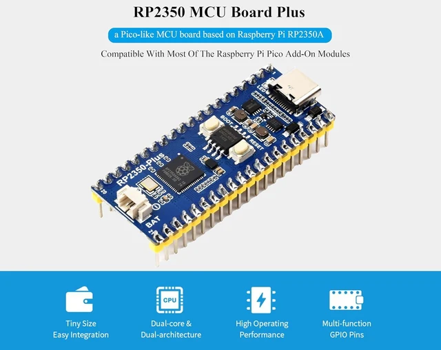 Alt view image 2 of 7 - RP2350-Plus Pico-Like MCU Board with Pre-Soldered Header, Based On RPi RP2350A D