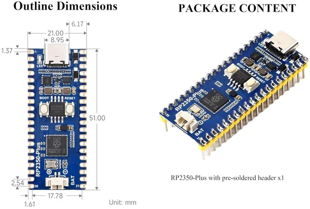 Alt view image 7 of 7 - RP2350-Plus Pico-Like MCU Board with Pre-Soldered Header, Based On RPi RP2350A D