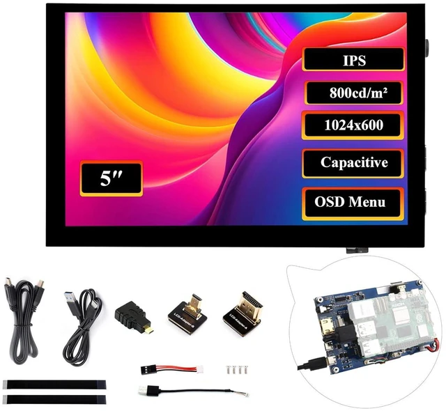 Main image of 5inch HDMI Touch Screen 1024 x 600, 5-Point Capacitive Touch IPS Display 178° Vi