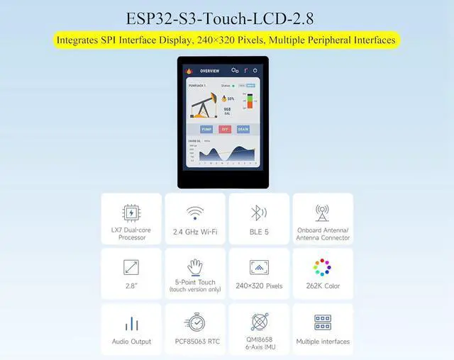 Alt view image 4 of 7 - ESP32-S3 2.8inch Display Development Board, Onboard 2.8inch IPS LCD240×320 Resol