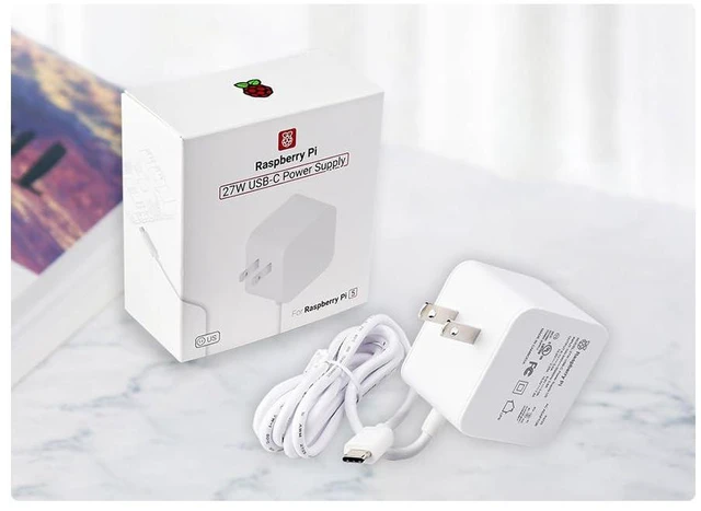 Alt view image 6 of 7 - Official Pi5 Power Supply, 27W USB Type-C Power Supply for Raspberry Pi 5, US Pl
