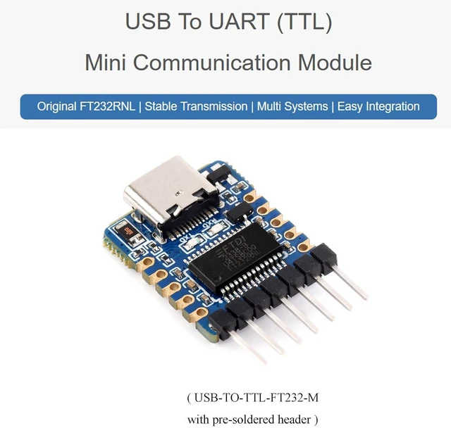 Alt view image 2 of 7 - USB to UART (TTL) with Pre-Soldered Header USB to TTL Serial Converter, FT232RNL