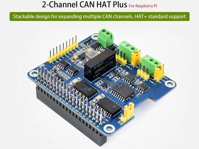 Alt view image 2 of 7 - 2-CH CAN HAT+ 2-Channel Isolated CAN Bus Expansion HAT for Raspberry Pi 5/4B/3B+