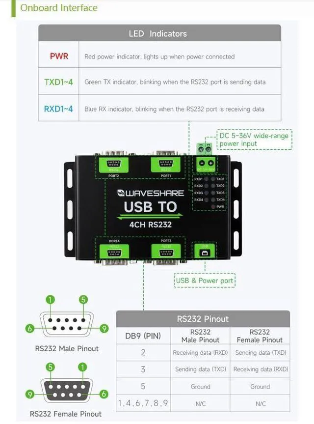 Alt view image 4 of 7 - Industrial Isolated USB to 4-Ch RS232 Converter USB to Serial Adapter with Origi