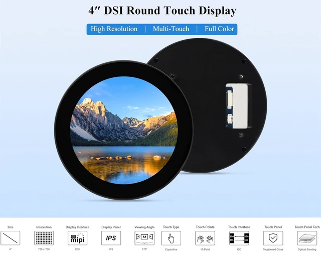 Alt view image 2 of 7 - 4inch DSI Round Capacitive Touch Display, 720 x 720 Resolution, IPS Display Pane