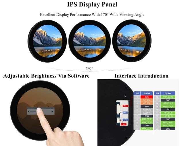 Alt view image 5 of 7 - 4inch DSI Round Capacitive Touch Display, 720 x 720 Resolution, IPS Display Pane