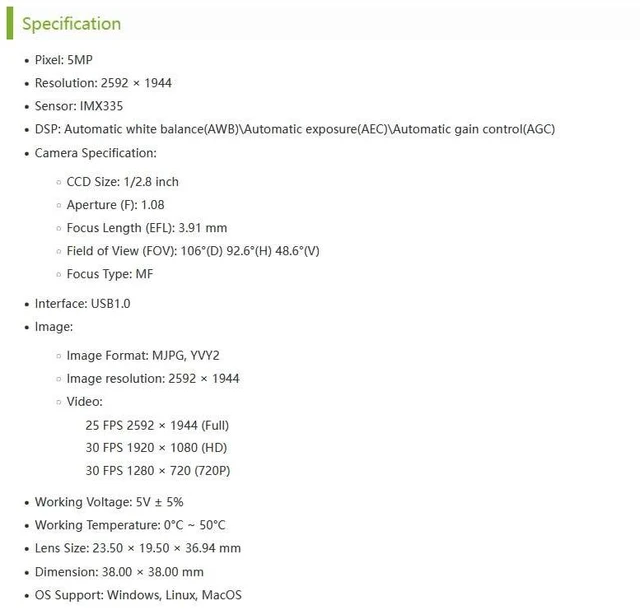 Alt view image 4 of 7 - IMX335 5MP USB Camera (A) Large Aperture 106° Field of View, 2K Video Recording,