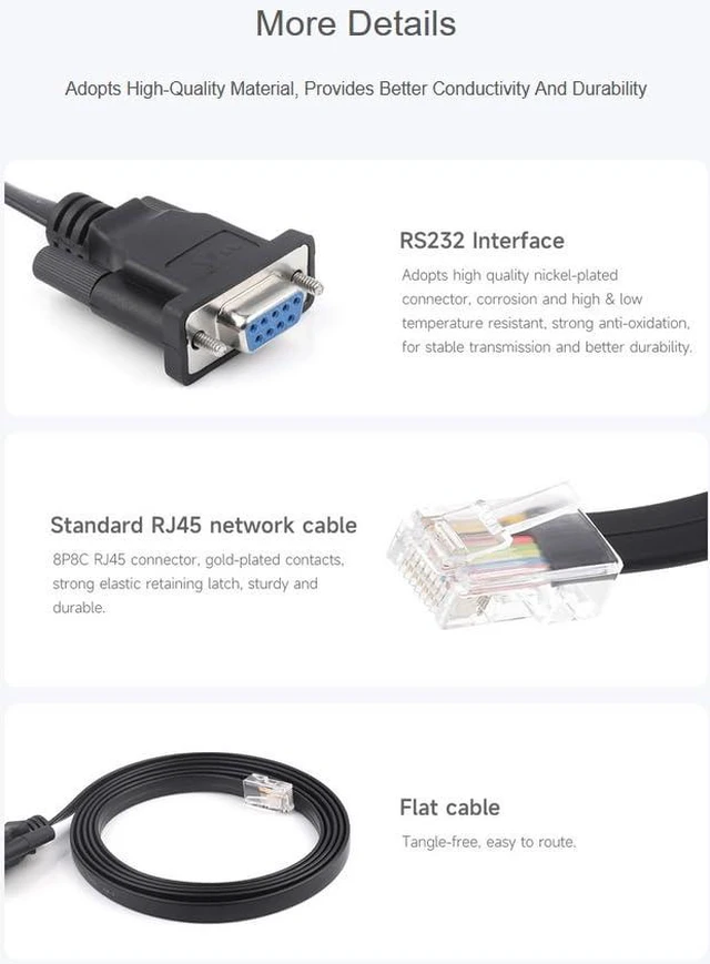 Alt view image 5 of 7 - RS232 to RJ45 Console Cable, RS232 DB9 Female Port to RJ45 Console Male Port, Le