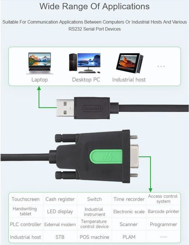 Alt view image 6 of 7 - Industrial USB to RS232 Serial Adapter Cable, with Original FT232RL Chip, USB Ty