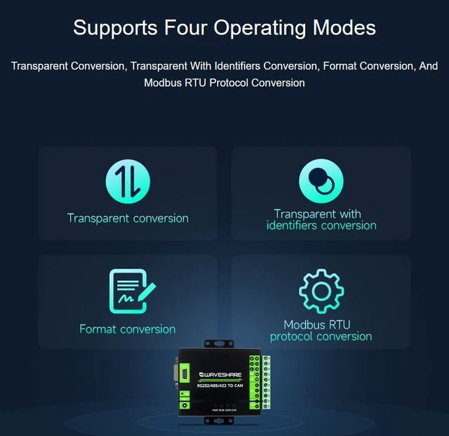 Alt view image 3 of 7 - Industrial Isolated RS232/485/422 to CAN Converter Adapter, Supports Modbus RTU