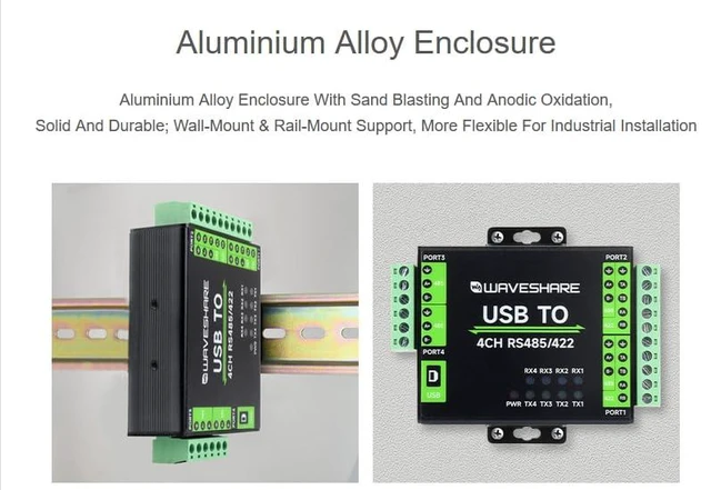 Alt view image 2 of 6 - Waveshare Isolated USB to 4-CH RS485/422 Converter with Original FT4232HL Chip,