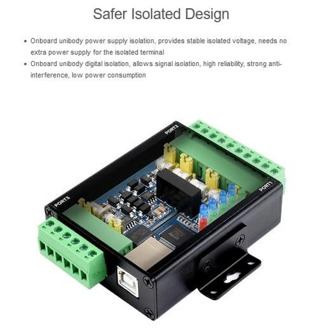 Alt view image 3 of 6 - Waveshare Isolated USB to 4-CH RS485/422 Converter with Original FT4232HL Chip,