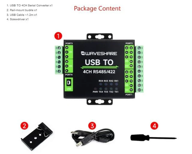 Alt view image 6 of 6 - Waveshare Isolated USB to 4-CH RS485/422 Converter with Original FT4232HL Chip,