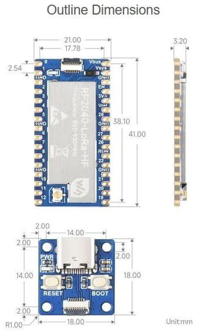 Alt view image 7 of 7 - Waveshare RP2040-LoRa Development Board, Integrates SX1262 RF Chip and RP2040 Du