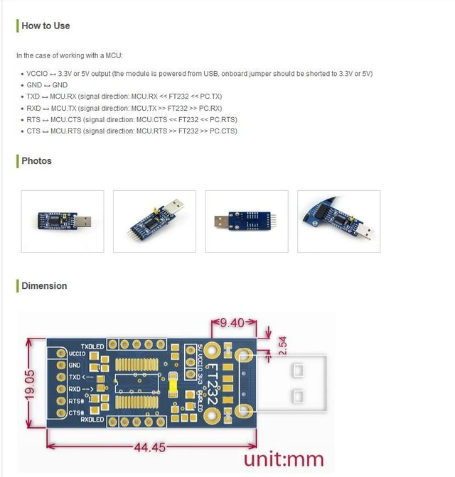 Alt view image 7 of 7 - FT232 USB UART Board (Type A), USB to TTL Serial Converter Adapter Module Onboar