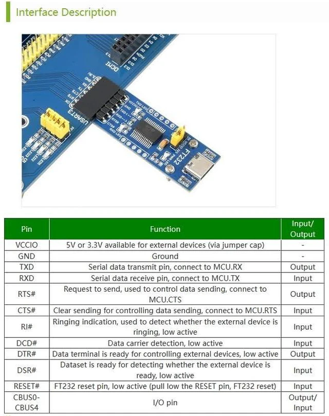 Alt view image 7 of 7 - FT232 USB UART Board (Mini), USB to TTL Serial Converter Adapter Module Onboard