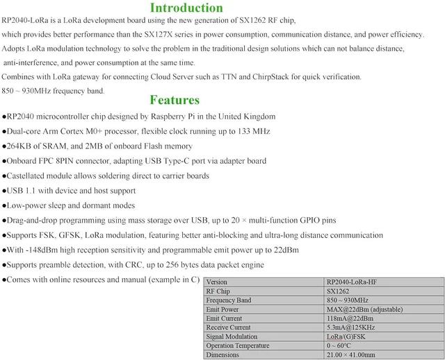 Alt view image 3 of 7 - RP2040-LoRa Development Board, SX1262 RF Chip and RP2040 Dual-Core Arm Processor