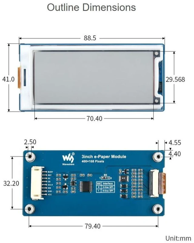 Alt view image 7 of 7 - 3inch E-Paper Module 400 × 168 Pixel Screen, Red/Yellow/Black/White Four Display