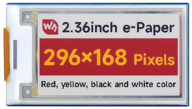 Main image of 2.36inch E-Paper Module 296 x 168 Pixel Screen, Red/Yellow/Black/White Four Disp