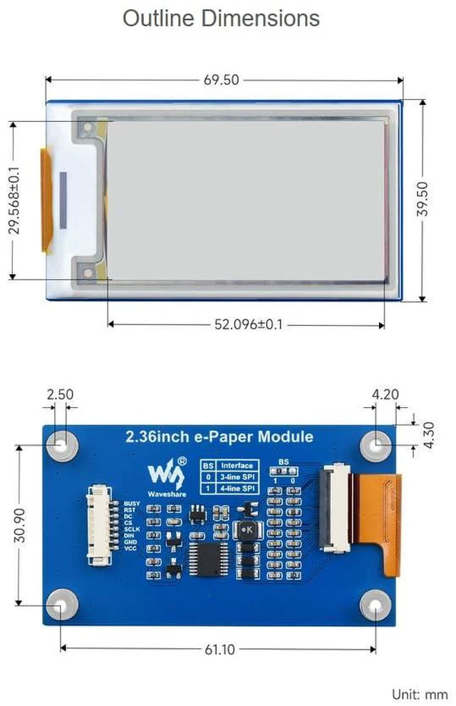 Alt view image 7 of 7 - 2.36inch E-Paper Module 296 x 168 Pixel Screen, Red/Yellow/Black/White Four Disp