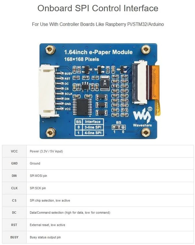 Alt view image 6 of 7 - 1.64inch E-Paper Module 168 x 168 Pixel E-Ink Display Square Screen, Red/Yellow/