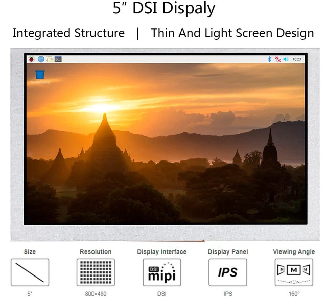 Alt view image 2 of 7 - 5inch DSI LCD Display, 800 x 480 IPS Screen, Thin and Light Design, 160°Viewing