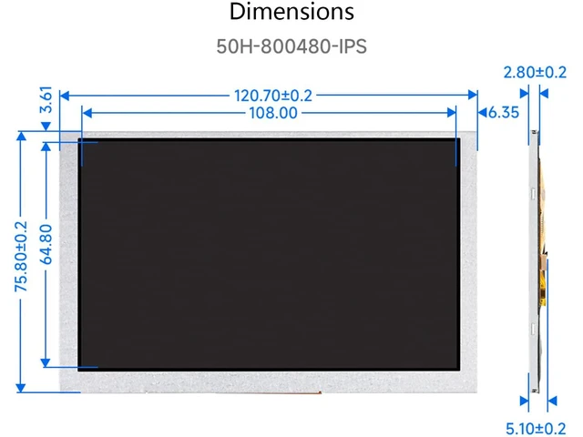Alt view image 7 of 7 - 5inch DSI LCD Display, 800 x 480 IPS Screen, Thin and Light Design, 160°Viewing