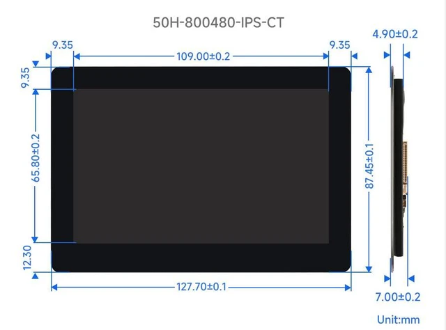 Alt view image 7 of 7 - 5inch DSI Touch LCD Display, 800 x 480 Capacitive Touch IPS Screen, 160° Viewing