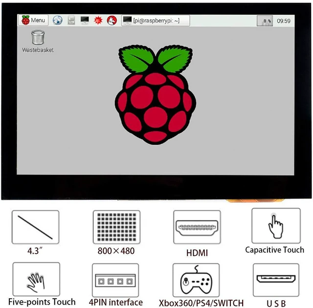Alt view image 2 of 7 - 4.3inch HDMI LCD (B) 4.3" 800x480 Touch Screen LCD Capacitive Display IPS Monito