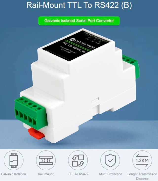 Alt view image 2 of 7 - Galvanic Isolated Rail-Mount TTL to RS422 Converter Adapter, Anti-Surge, Power S