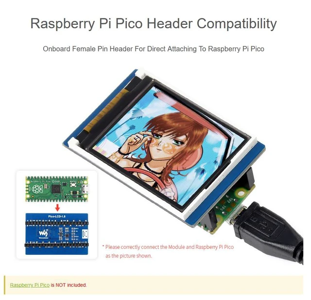 Alt view image 5 of 7 - 1.8inch LCD Display Module for Raspberry Pi Pico, 160×128 Resolution TFT Screen