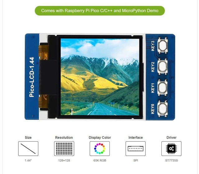 Alt view image 2 of 7 - for Raspberry Pi Pico,1.44inch LCD Display Module, 128×128 Resolution TFT Displa