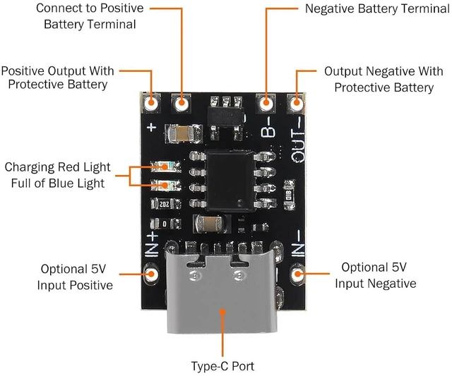 Alt view image 2 of 6 - 5pcs TP4057 1A 3.7V Lithium Battery Charging Board with Protection Type-C USB C
