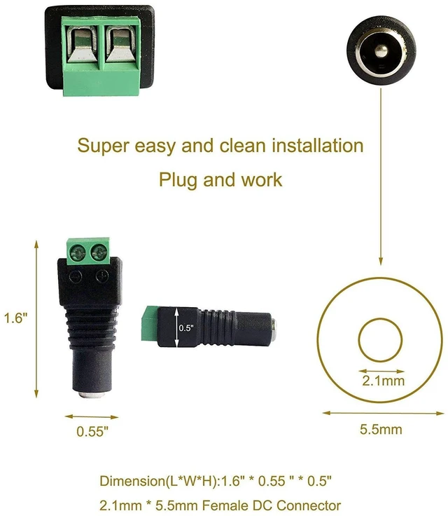 Alt view image 6 of 7 - 10Pair Male Female 5.5 X 2.1mm DC Power Plug CCTV 12V Power Terminal Connector