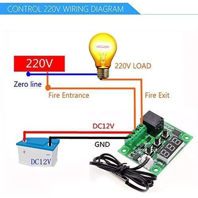 Alt view image 5 of 7 - 2pcs W1209 12V DC Digital Temperature Controller Board Micro Digital Thermostat