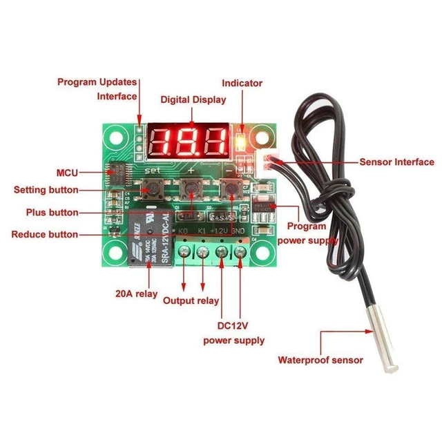 Alt view image 4 of 7 - 2pcs W1209 12V DC Digital Temperature Controller Board Micro Digital Thermostat