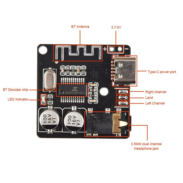 Alt view image 5 of 7 - 5pcs Bluetooth 5.0 Mp3 Lossless Decoder Board VHM-314 USB-C Audio Bluetooth Rece