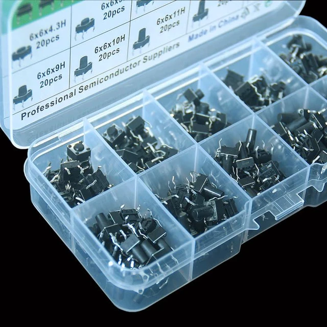 Alt view image 4 of 6 - 200pcs 6x6mm Tact Switch Tactile Push Button Switch Assortment Kit Height from 4