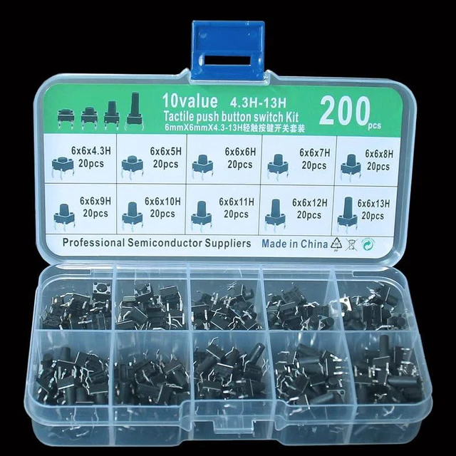 Alt view image 5 of 6 - 200pcs 6x6mm Tact Switch Tactile Push Button Switch Assortment Kit Height from 4